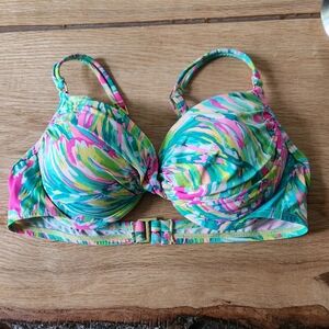 Lilly Pulitzer Bikini Top Twist Bandeau Swimsuit Underwire Pushup‎ Lagoon Size 4